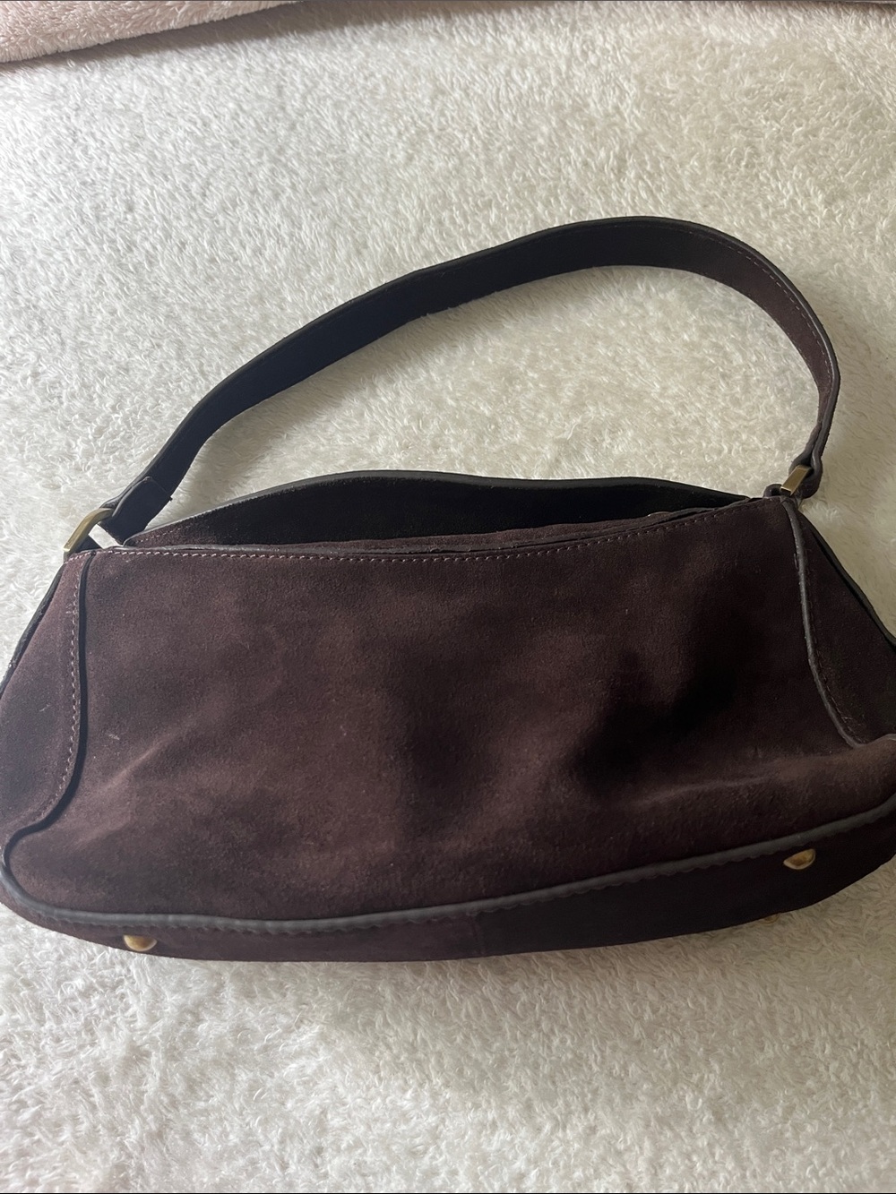 Classic Suede Shoulder Bag in Dark Brown